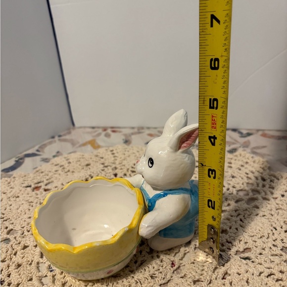 Easter Bunny with Egg Cart Candy Dish Trinket Holder from Hermitage Pottery - Picture 2 of 7